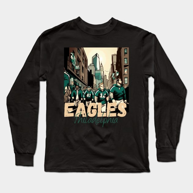 Philadelphia eagles football player graphic design cartoon style beautiful artwork Long Sleeve T-Shirt by Nasromaystro